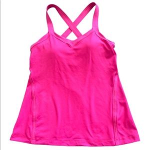 Lululemon hot Barbie pink bra built in cross strap tanks top size 8